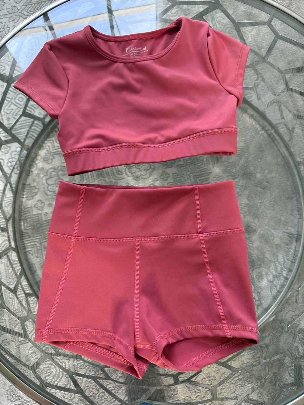 Simply BE Mauve Cropped Dance Set - Short Sleeve Top & High-Waist Shorts